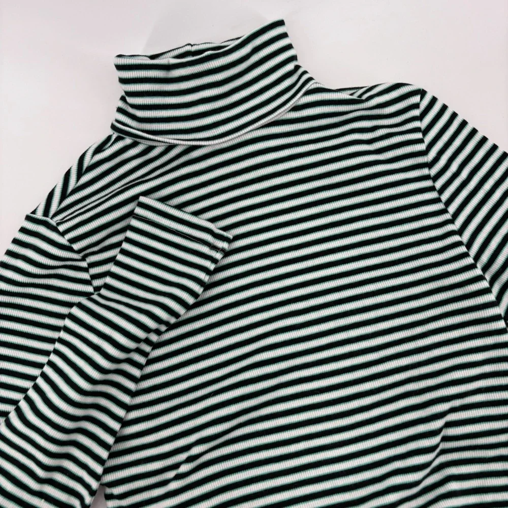 Levis Womens Striped Turtleneck‎ Cropped Long Sleeve Top XS Black White Green